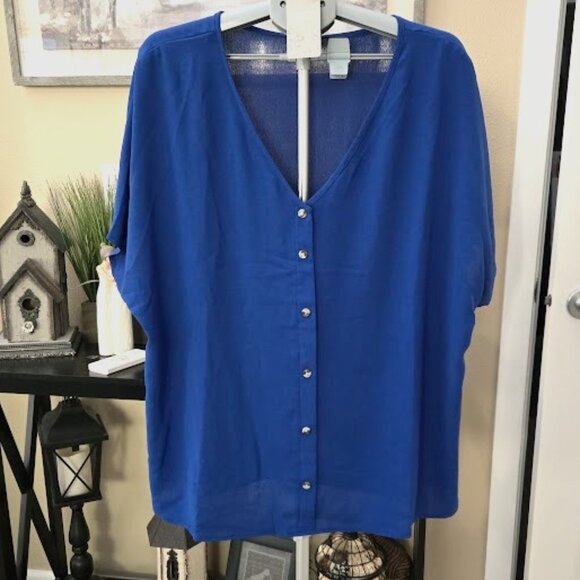 NWT Emery Rose blue sz 4XL faux button down blouse - Picture 1 of 3